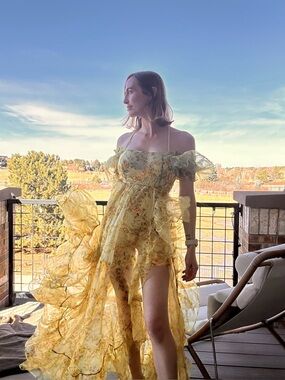 Selkie Creme Brulee Sheer Delight Ruffle Gown